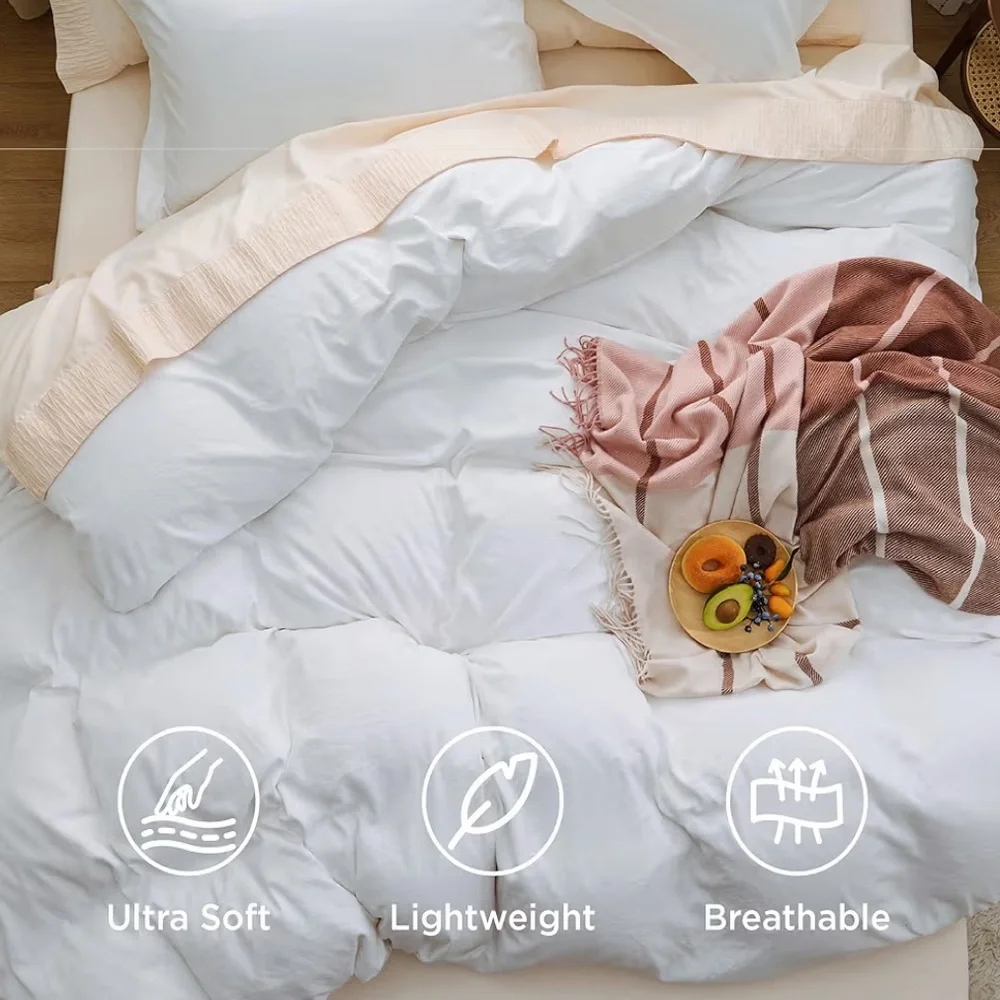 Bedsure White Duvet Cover and 2 Shams, 3 Piece Set